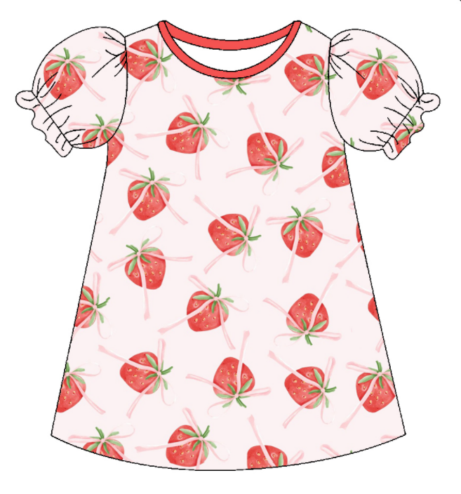 Baby Girl Strawberry Bows Sibling Matching Dress Romper Pink Clothes Set ( Moq 5 Each style )