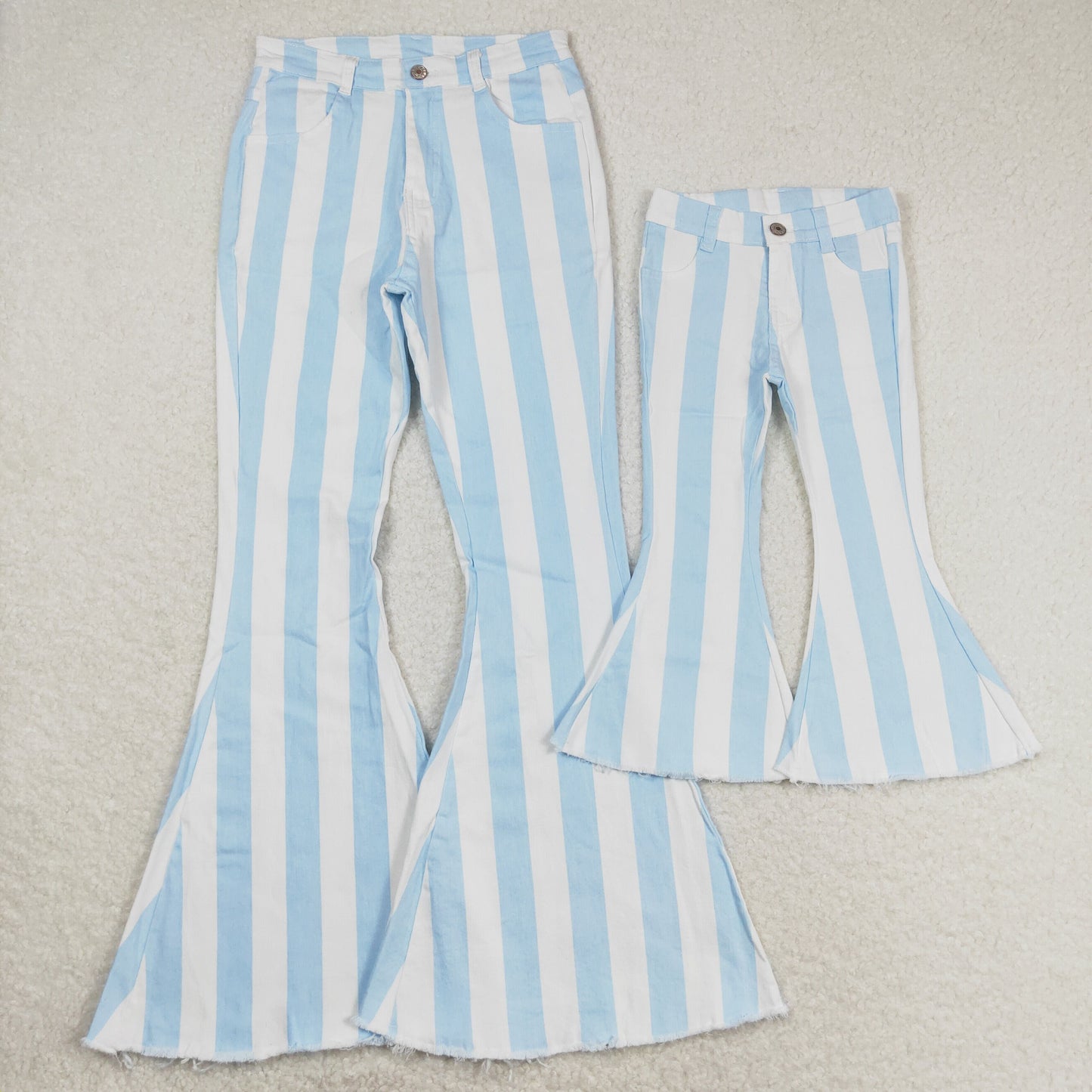 Adult Women Blue Stripes Denim Jeans Bell Pants