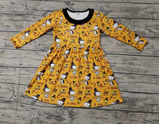 Baby Girl Long Sleeves Dogs turkey Fall Dress