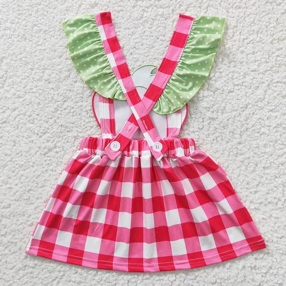 Promotion Baby Girl Short Sleeves Embroidery Strawberry Summer Checked Dress