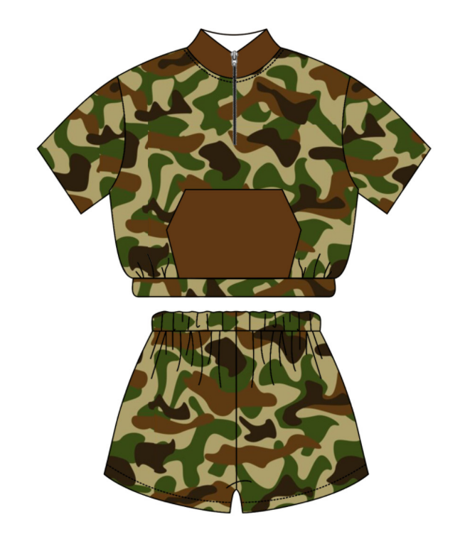 Baby Boy Sibling Camo Green Shirt Romper Set Moq 5