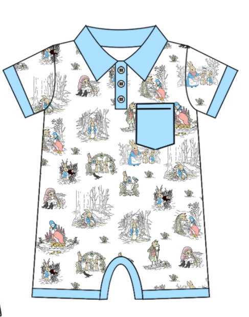 Baby Boy Girl Short Sleeves Easter Rabbit Sibling Matching Dress Romper Blue Clothes Set Moq 5 Each style