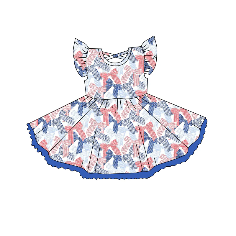 Baby Girl Short Sleeves Bows Sibling Twirl Dress ( Moq 5 Each Style ) 3.7