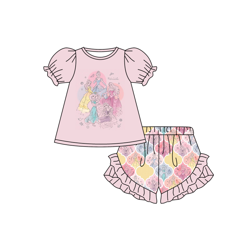 Moq 3 Pre-order GSSO0821 Baby Girl Princess Tops Shorts Summer Set