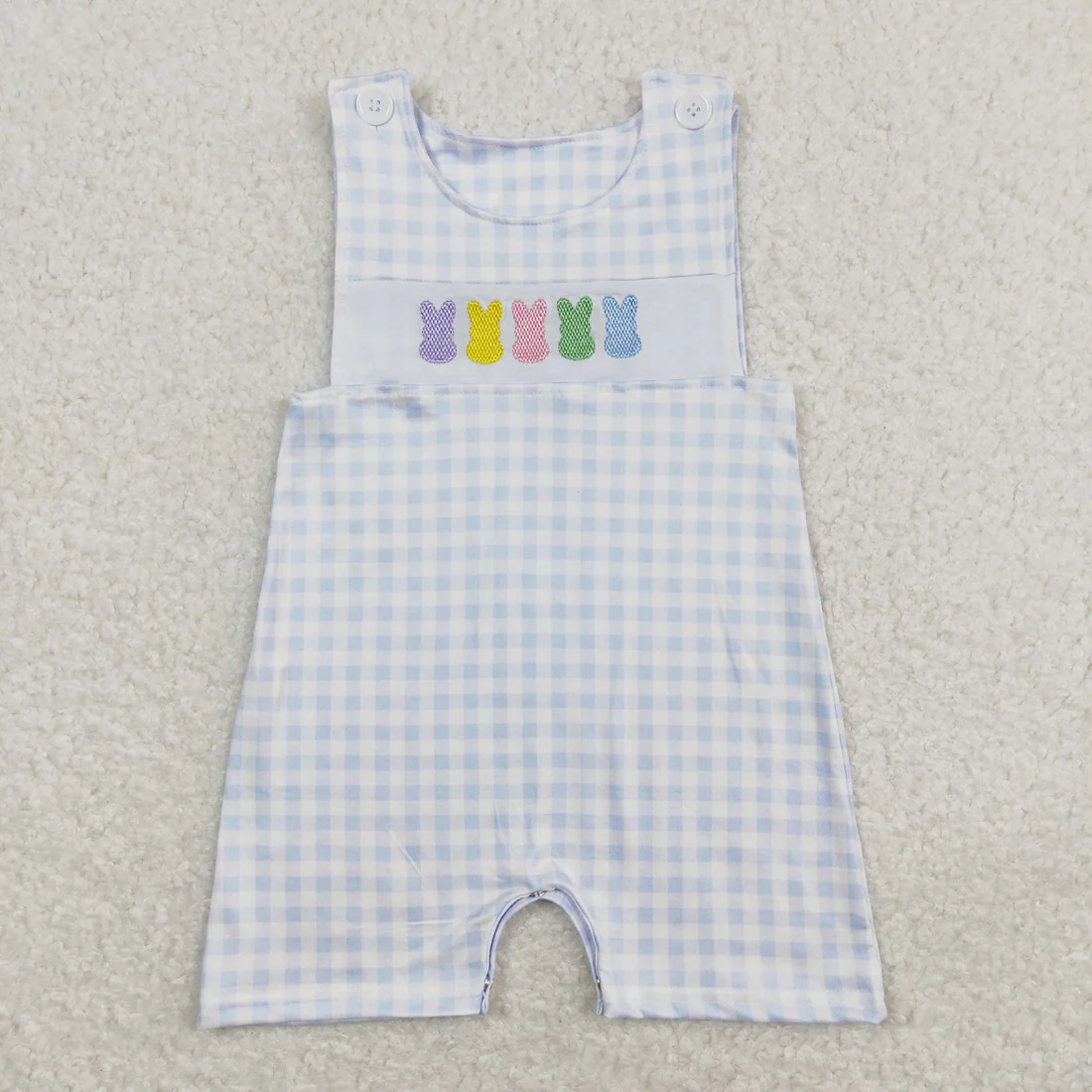 Baby Boy Girl Infant Short Sleeves Embroidery Easter Rabbits Sibling Romper