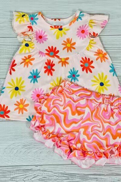 Moq 3 Pre-order GSSO0824 Baby Girl Floral Tops Shorts Summer Set