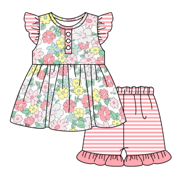 Baby Girl Flower Sibling Romper Dress Clothes Set ( Moq 5 Each Design )