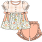 Baby Girl Short Sleeves Flower Plaid Sibling Romper Dress Clothes Set ( Moq 5 Each Design )
