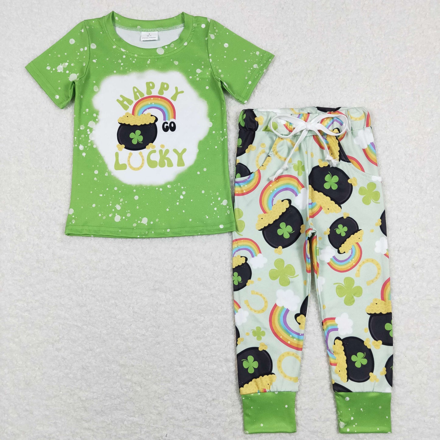 BSPO0219 Baby Boy Green Shirt Pocket Pants St. Patrick's Day Set