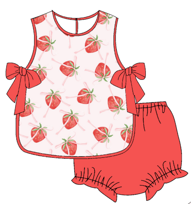 Baby Girl Strawberry Bows Sibling Matching Dress Romper Pink Clothes Set ( Moq 5 Each style )