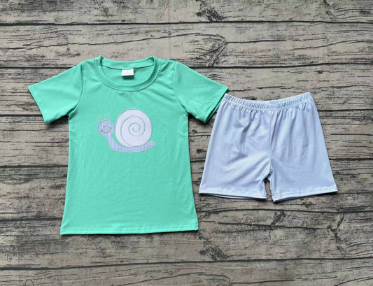 No moq Pre-order Baby Boy Short Sleeves Embroidery Snail Shirt Shorts Summer Set