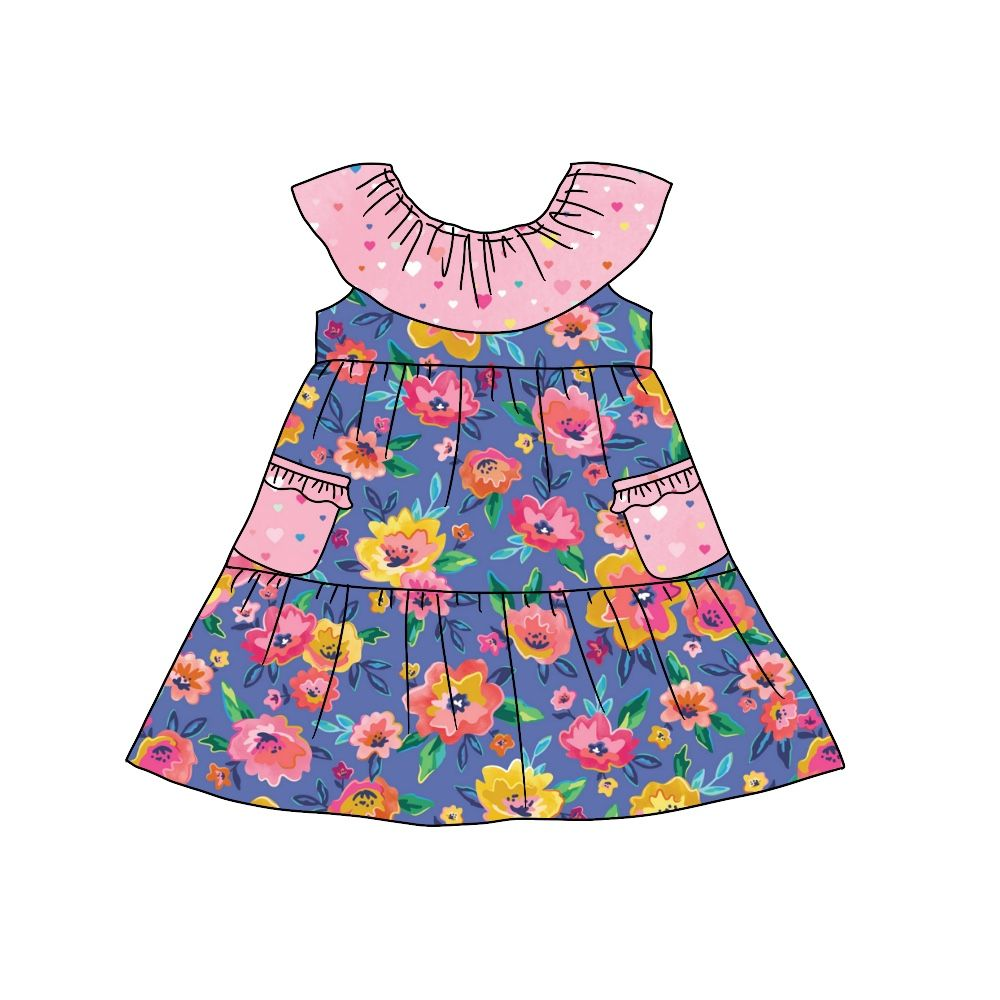 Moq 3 Pre-order GSD0940 Baby Girl Floral  Pocket Dress