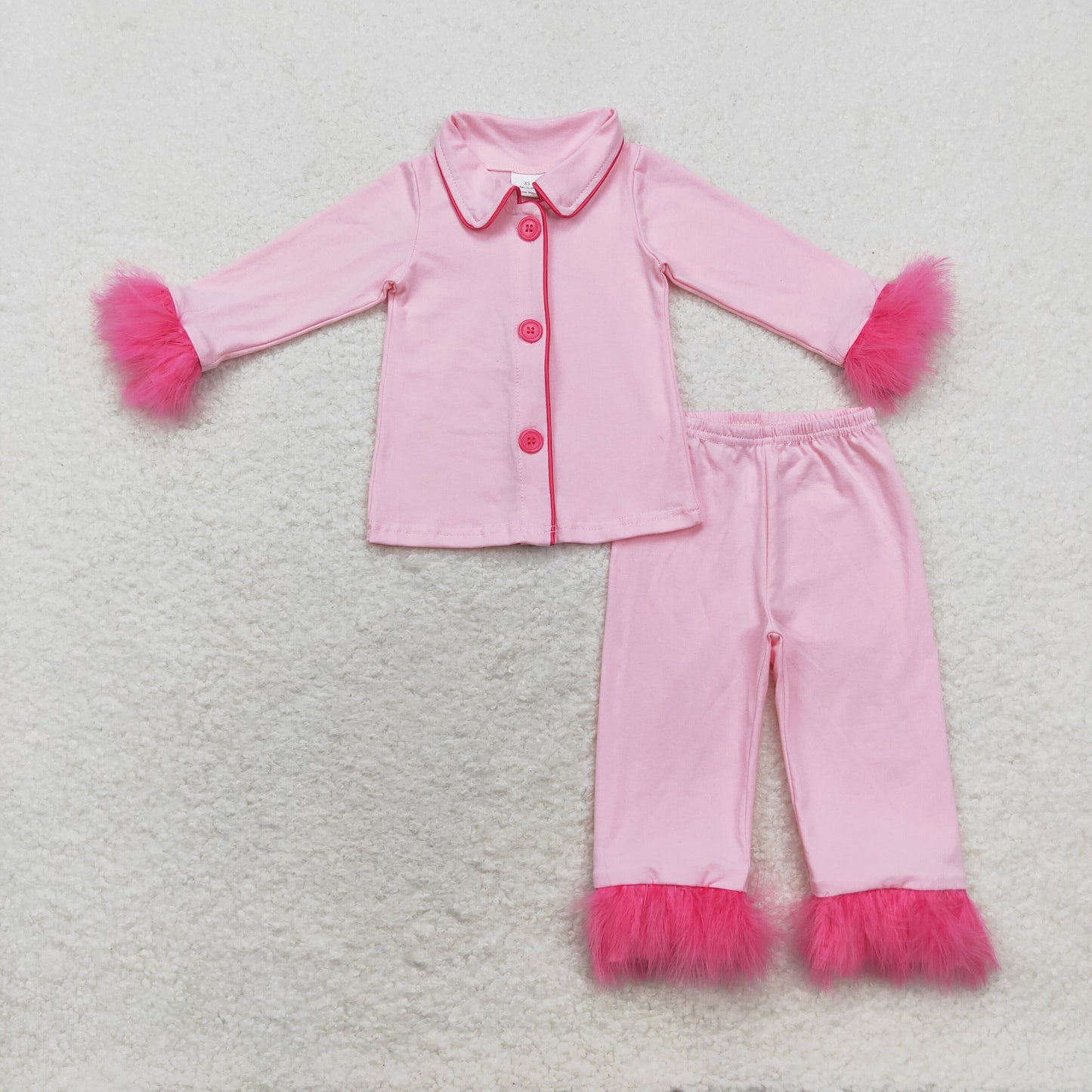 Baby Girl Long Sleeves Pink Cotton Buttons Shirt Pants Pajamas Set