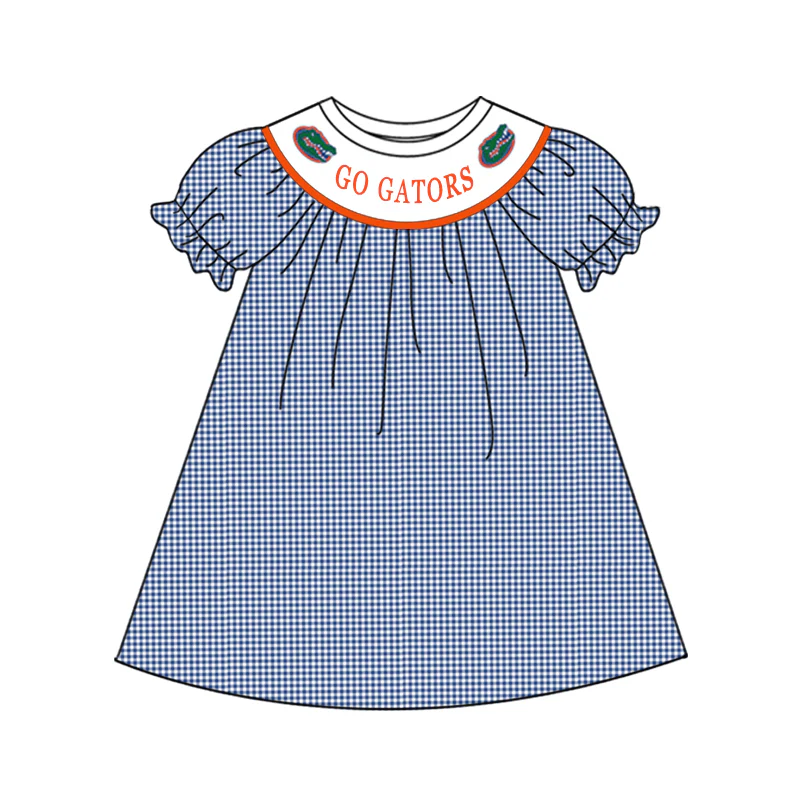 Baby Girl Short Sleeves Crocodile Plaid Team Dress