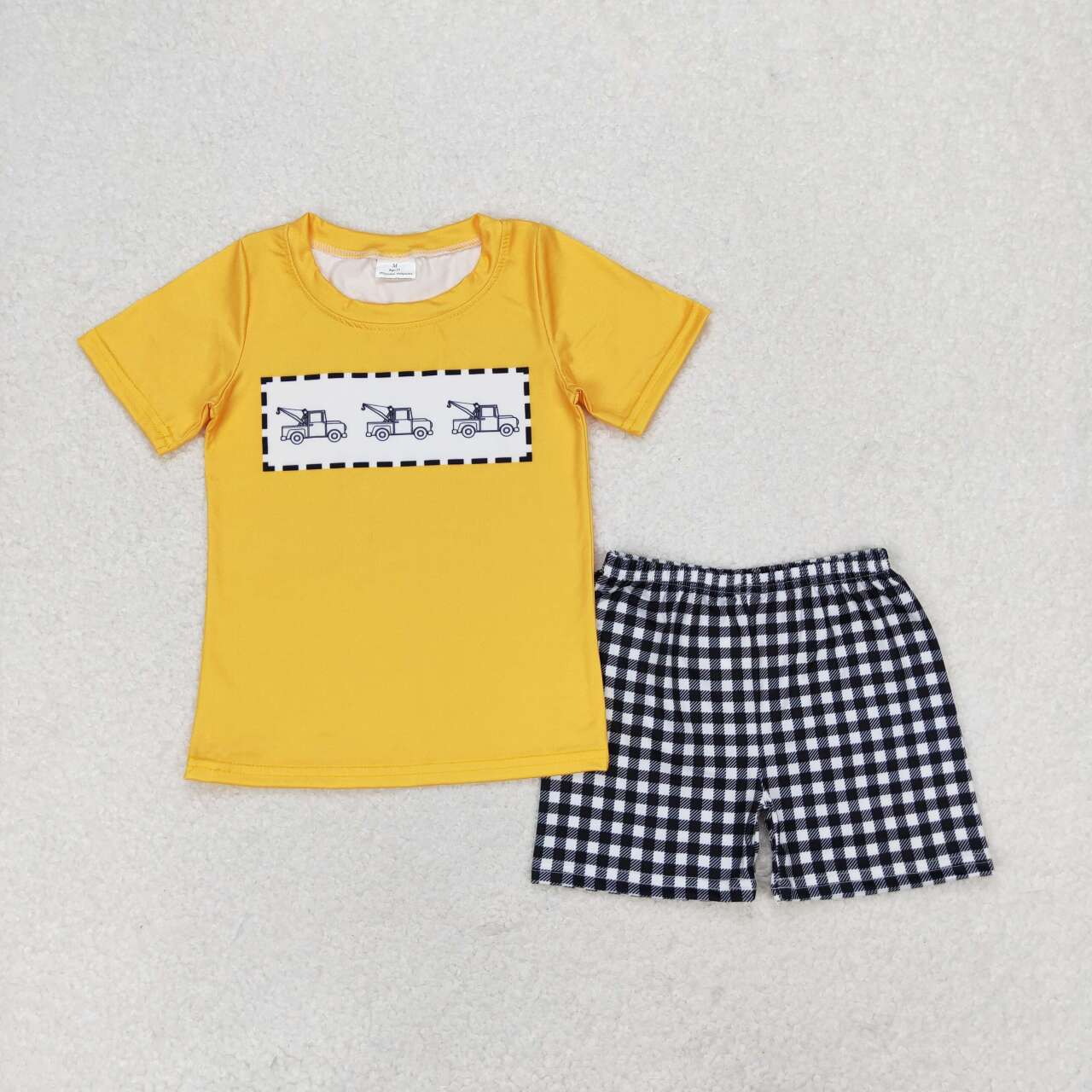 baby boy yellow short sleeves lineman shirt plaid shorts set