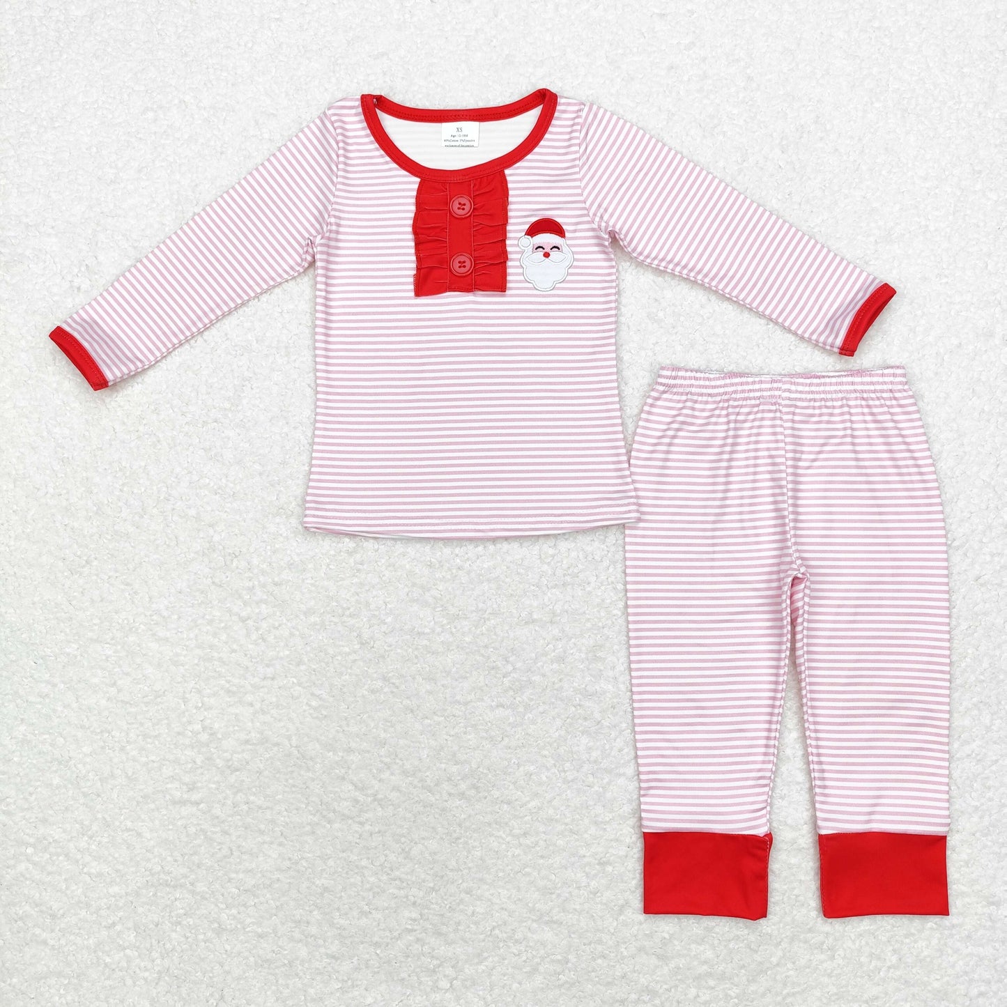 Baby Boy Embroidery Christmas Blue Stripes Santa Shirt Pants Pajamas Set