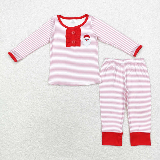 Baby Girl Embroidery Christmas Stripes Santa Shirt Pants Pajamas Set