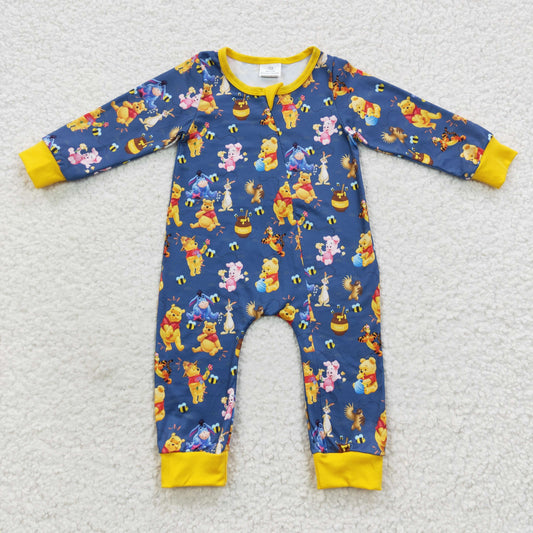 LR0347 Baby Boy Long Sleeves Zip One Piece Bear Romper