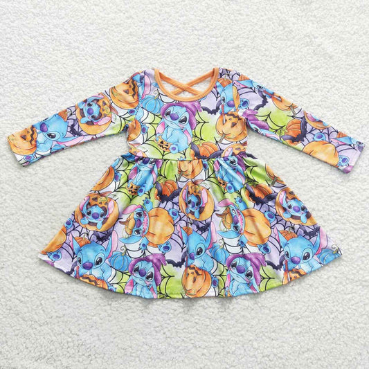 GLD0330 Baby Girl Long Sleeves Halloween Pumpkin Cartoon Dress