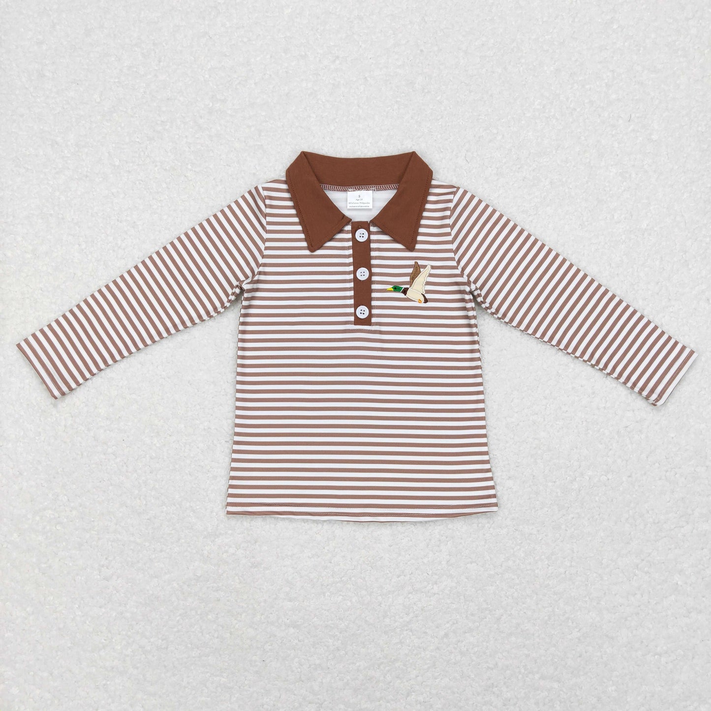 BT0404 Baby Boy Long Sleeves Embroidery Duck Stripes Shirt