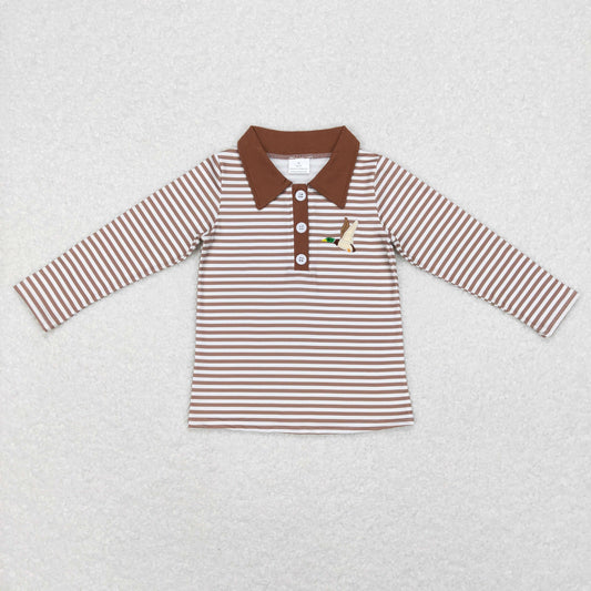 BT0404 Baby Boy Long Sleeves Embroidery Duck Stripes Shirt