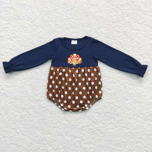 LR0605 Baby Girl Thanksgiving turkey Long Sleeves Fall One Piece Romper