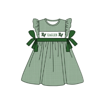 baby girl green checkered flutter sleeves team dress