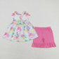 Baby Girl Sleeveless Flower Tops Pink Shorts Summer Set