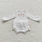 LR0392 Baby Girl Long Sleeves Embroidery Christmas Tree White Ruffle One Piece Romper