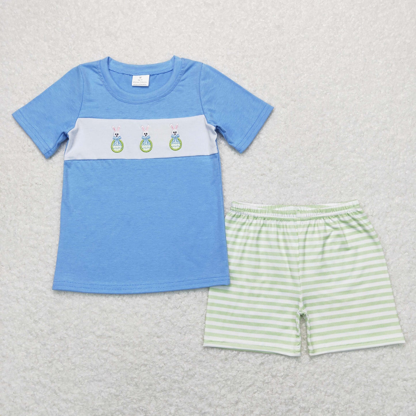 Baby Boy Short Sleeves Embroidery Rabbits Shirt Stripes Shorts Easter Set