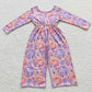 LR0382 Baby Girl Long Sleeves Pumpkin Floral Halloween Purple Jumpsuit