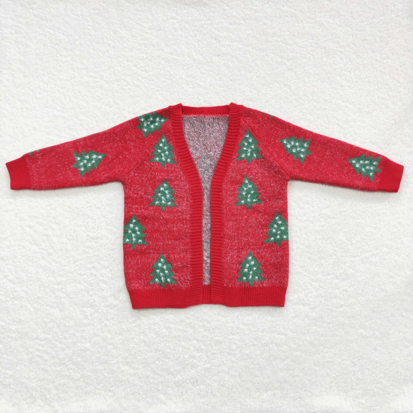 GT0356 Baby Girl Kids Christmas Tree Sweater Red Long Coat