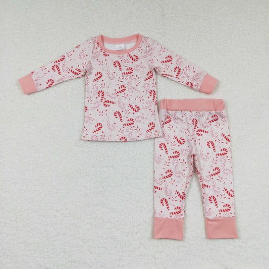 GLP0738 Baby Girl Pink Long Sleeves Floral Candy Pants Christmas Outfit Pajamas