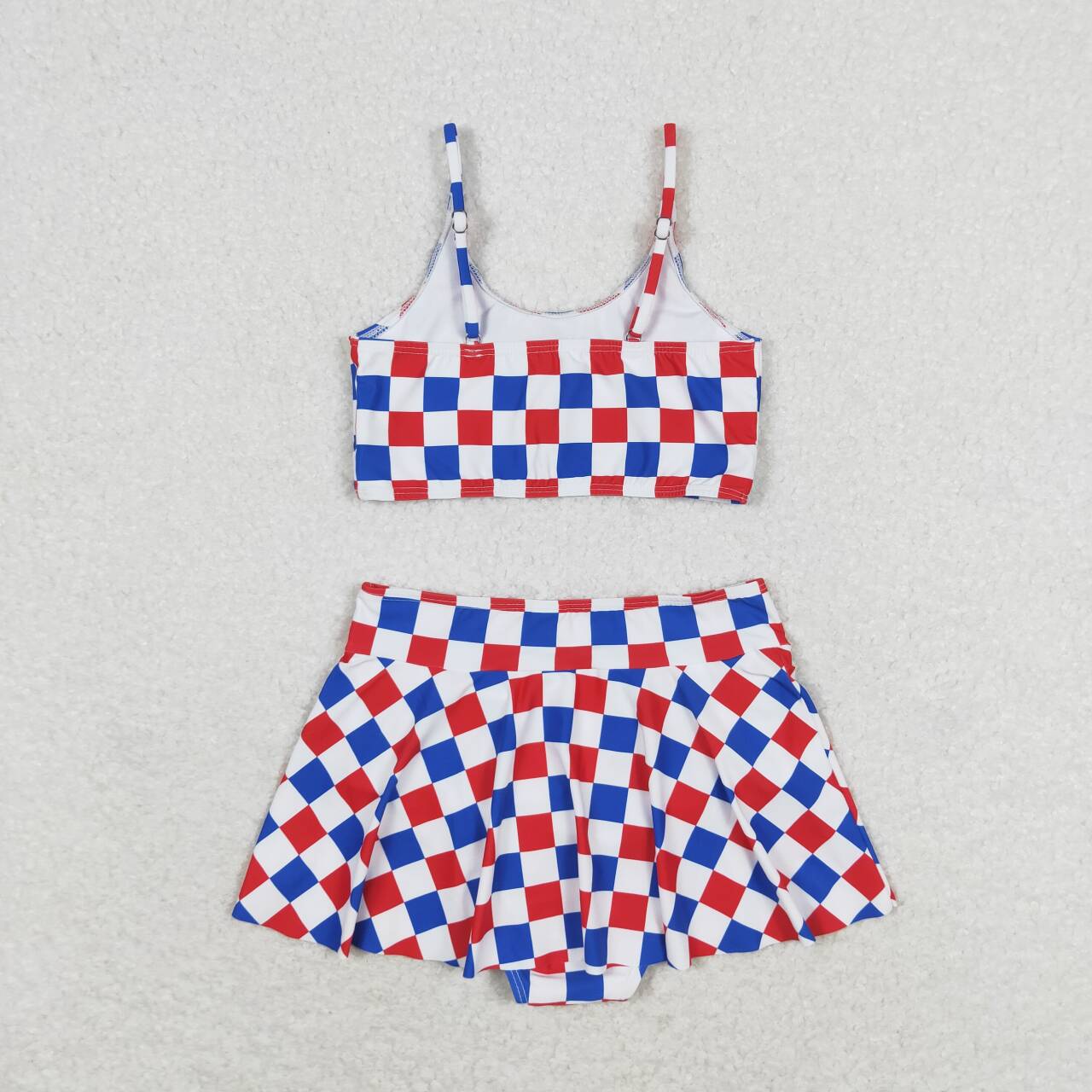 Baby Girl Bathing Suit Checkered Tops Skirt Shorts Set July 4th Swimsuit