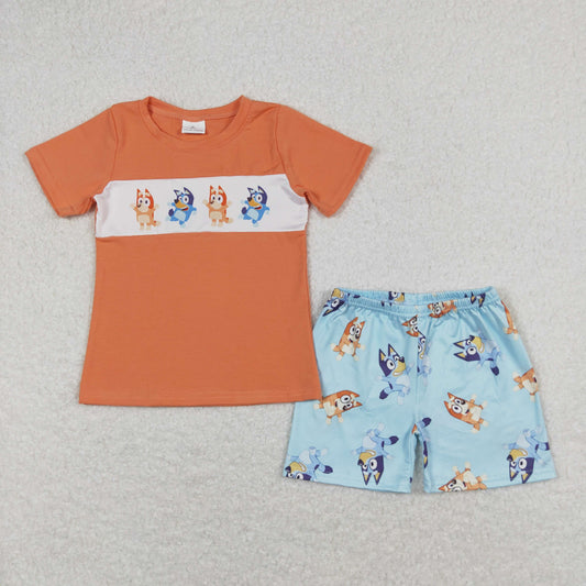 Baby Boy Short Sleeves Orange Shirt Dogs Blue Shorts Summer Set