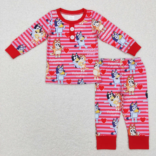 GLP0912 Baby Kids Dogs Stripes Shirt Pants Valentine's Hearts Set Pajamas