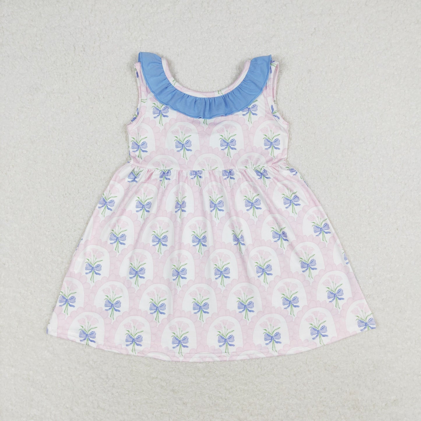 Baby Girl Sleeveless Flower Blue Bow Dress