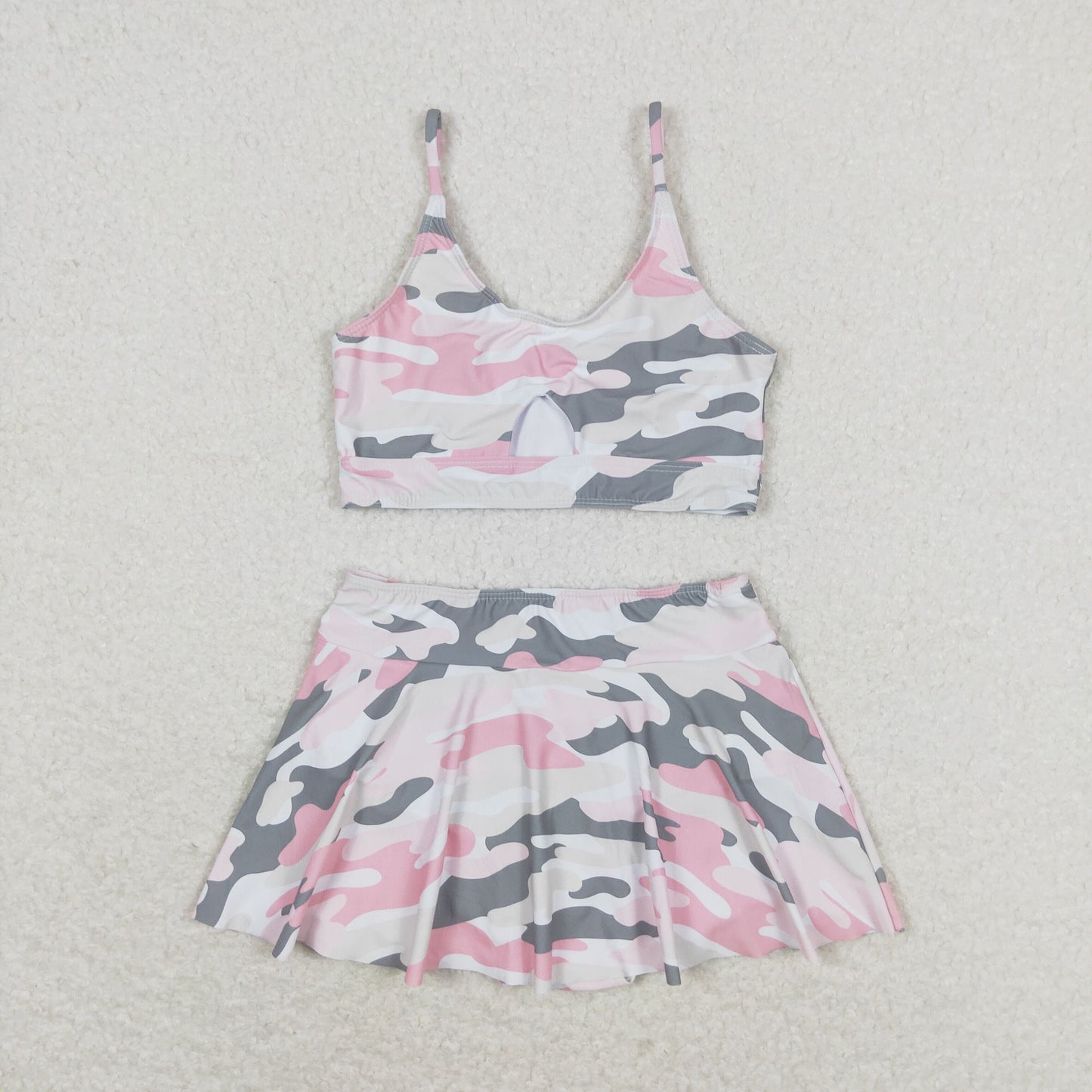 Baby Girl Bathing Suit Pink Grey Camo Tops Skirt Shorts Set Swimsuit