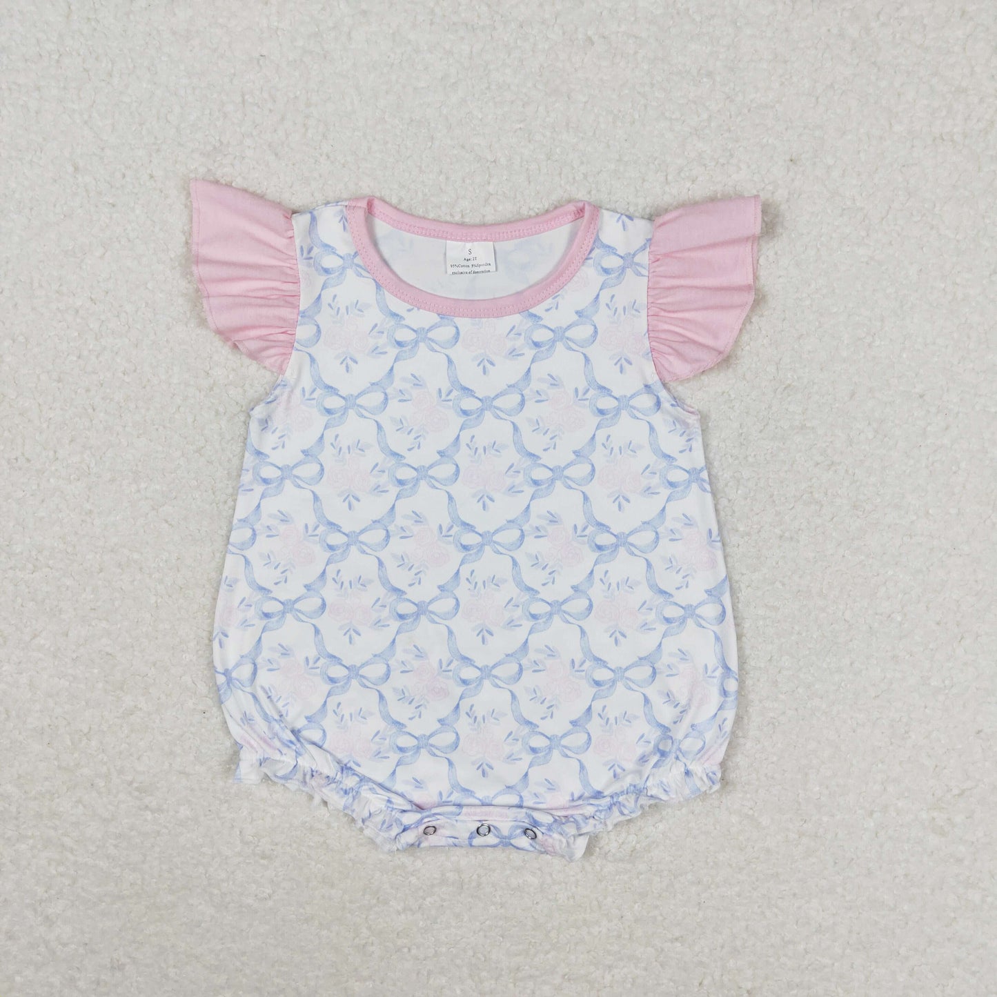 Baby Girl Short Sleeves Flower Bows Bubble One Piece Romper