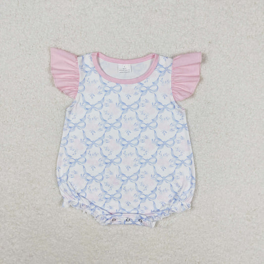 Baby Girl Short Sleeves Flower Bows Bubble One Piece Romper