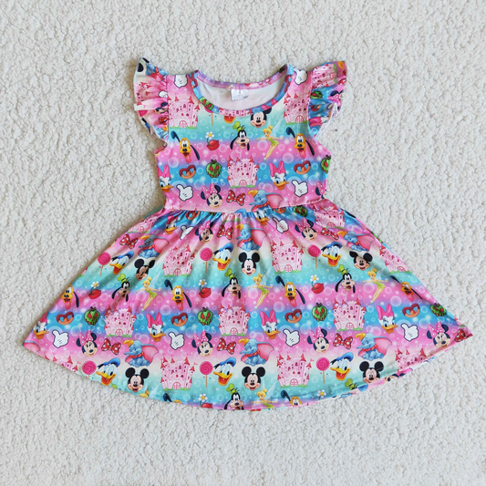 Promotion Aa-12 Baby Girl Short Sleeves Cartoon Dress