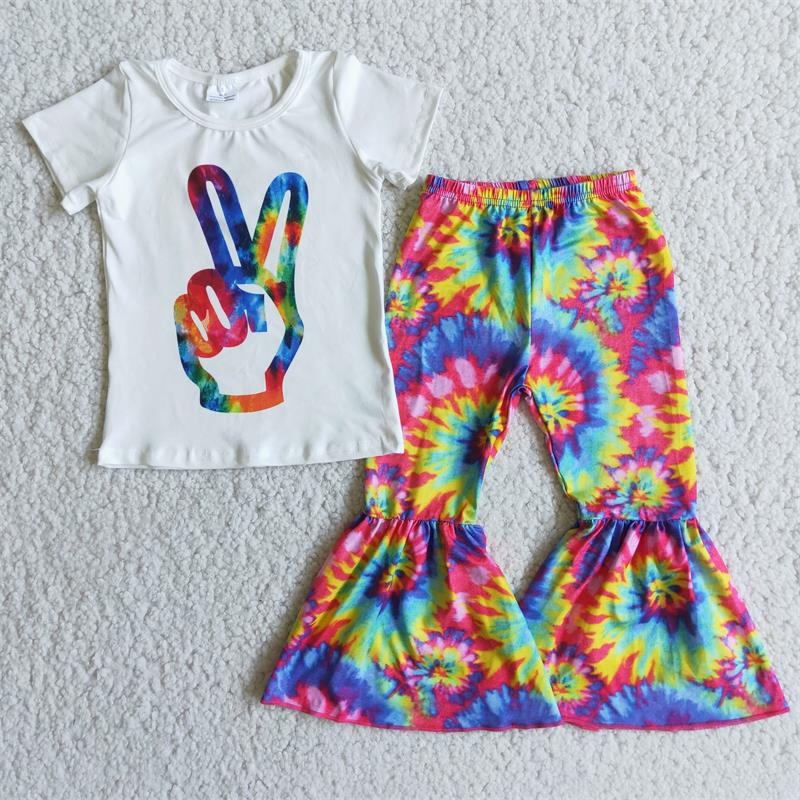 Promotion Aa-2 Baby Girl Short Sleeves Tie Dye Bell Pants Outfit