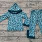 Baby Girl Long Sleeves Green Leopard Hoodie Tops Pants Clothes Set