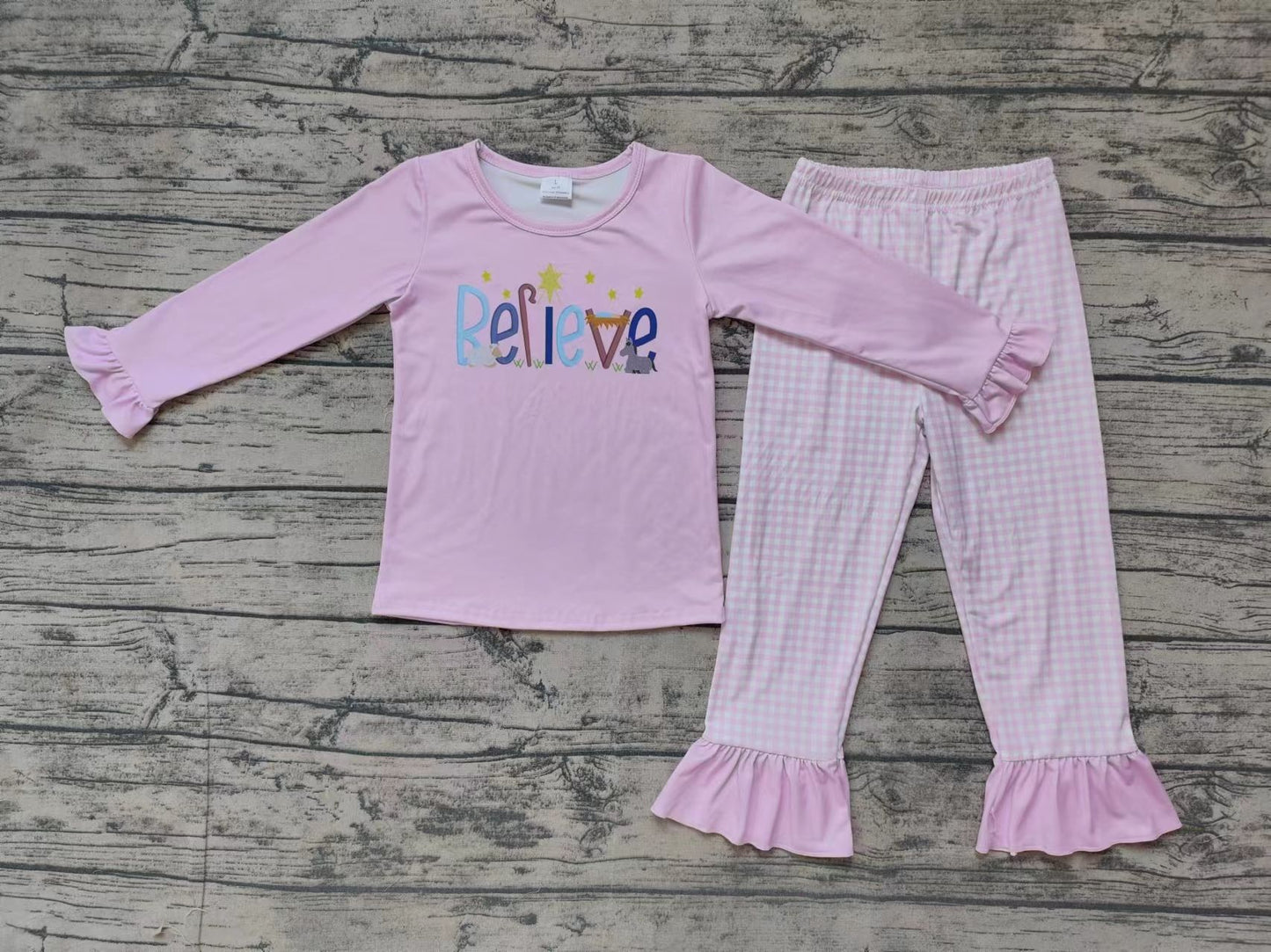 Baby Girl Pink Christmas Believe TopS Ruffle Pants Set