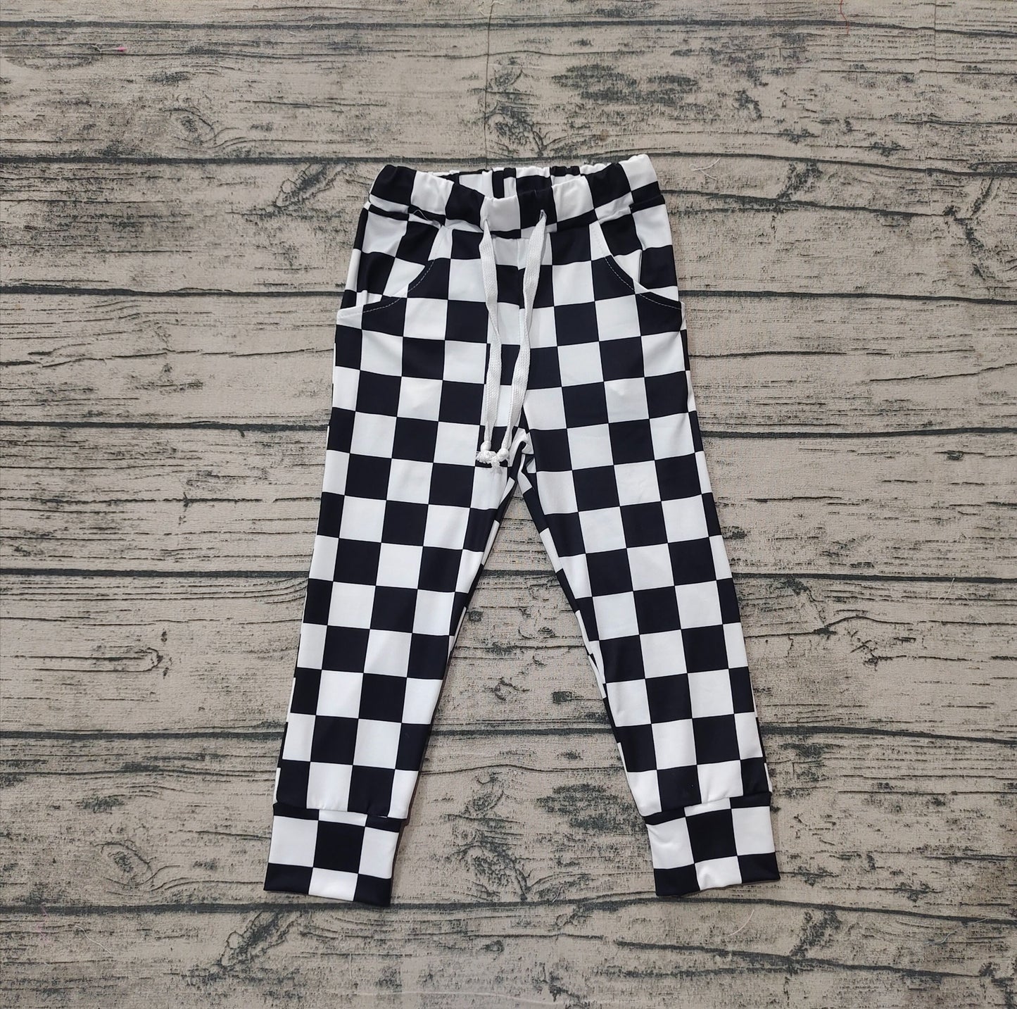 Baby Girl Black Checkered Jogger Pocket Pants