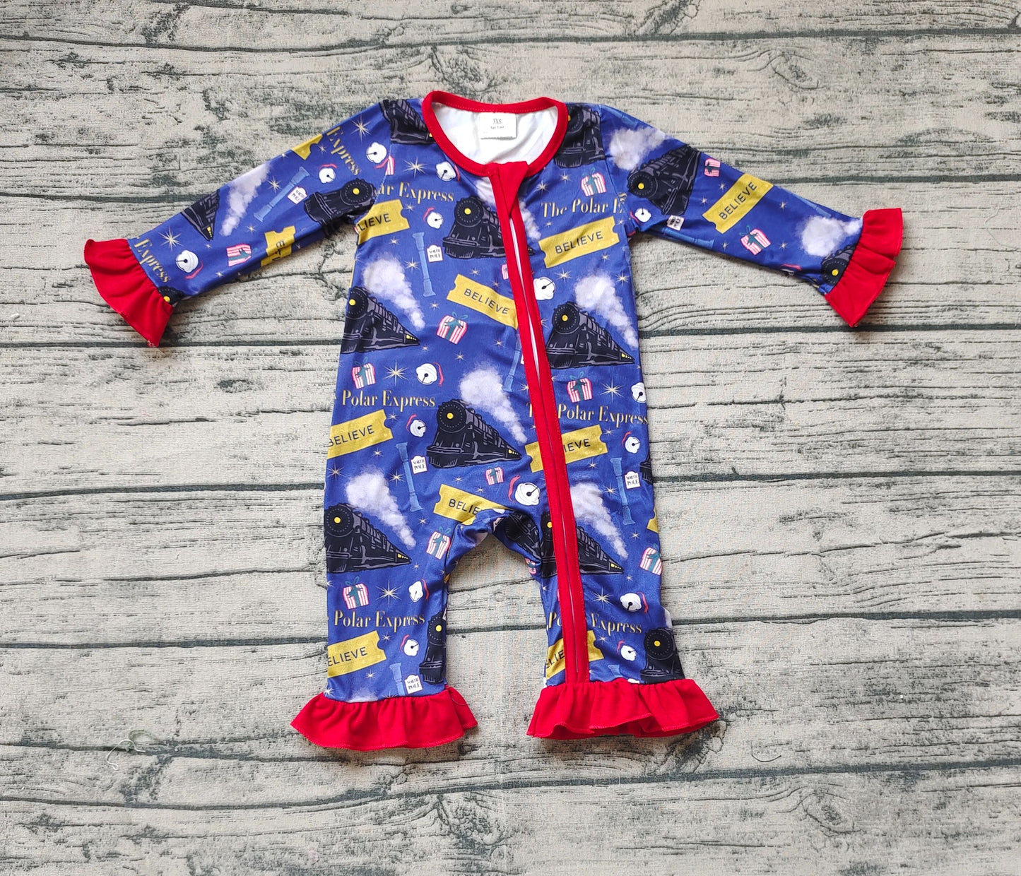 Baby Girl Long Sleeves Christmas Train Zipper Bamboo Romper