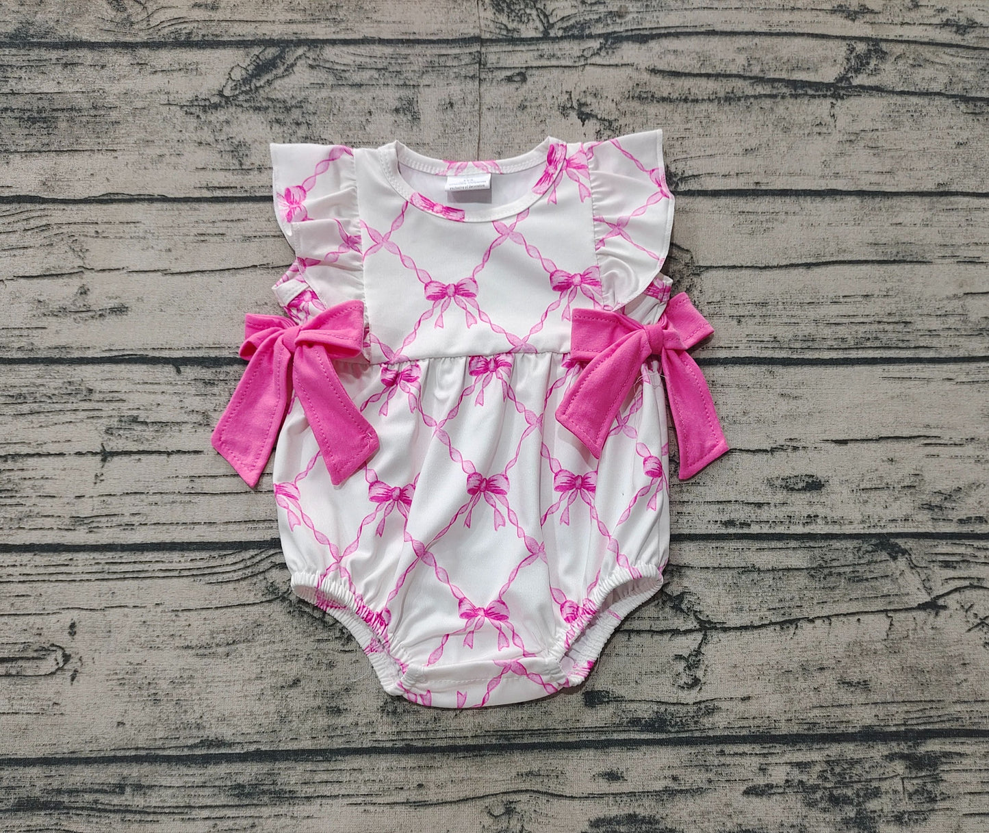 Baby Girl Infant Short Sleeves Pink Bows Bubble Romper