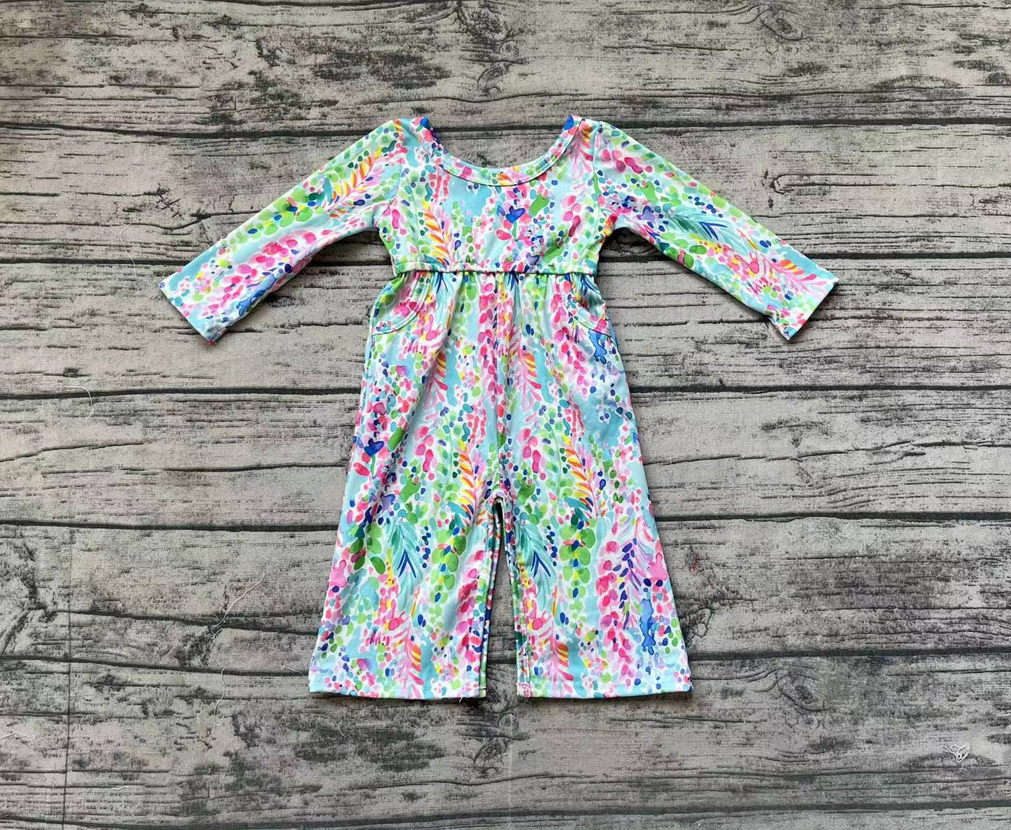 Baby Girls Lavender Flowers Long Sleeve Pockets Jumpsuit