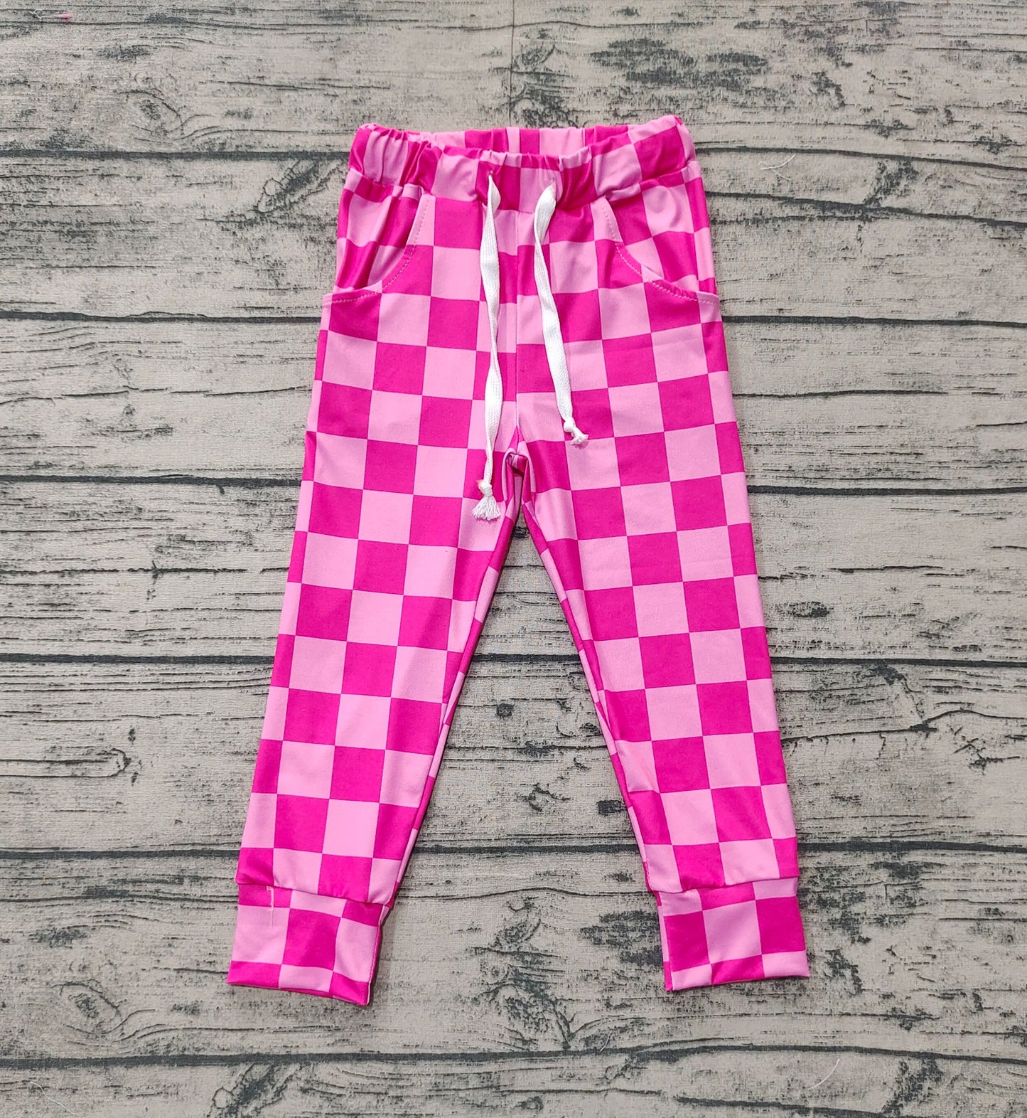 Baby Girl Pink Checkered Jogger Pocket Pants