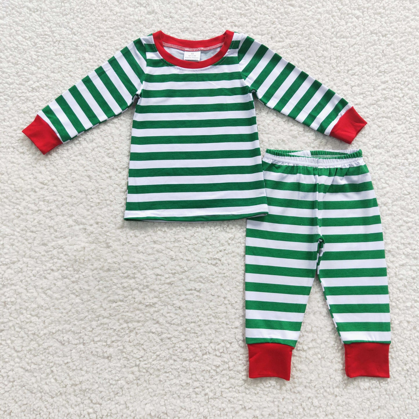 6 A8-11Baby Boy Christmas Green Stiped Long Sleeves Pants Pajamas Outfit